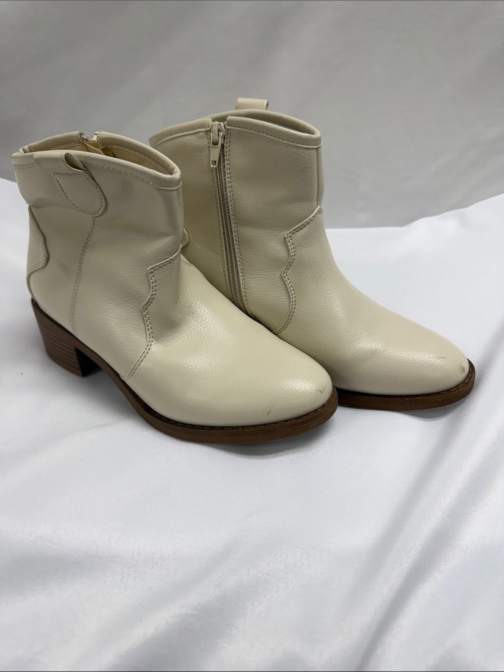 Cream Side-Zip Ankle Booties for Women